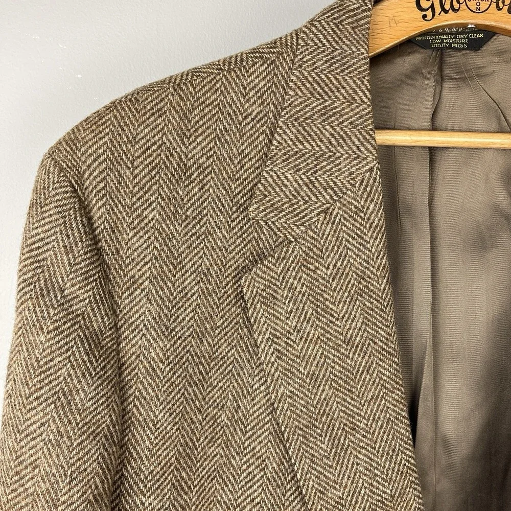 Hamburgers Mullins Mens Vintage Blazer Sport Coat Jacket Brown Herringbone Wool
